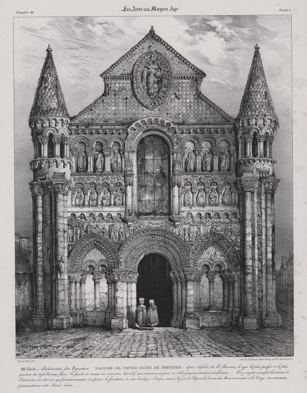 Romanische Fassade der Kirche Notre Dame la Grande, Poitiers, Frankreich von Victor Jean Baptiste (after) Petit