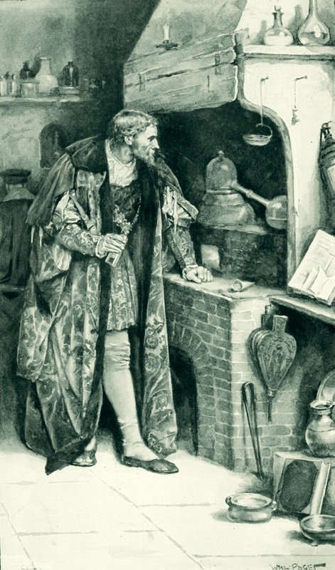 Jakob IV. als Alchemist in seinem Labor von Walter Stanley Paget