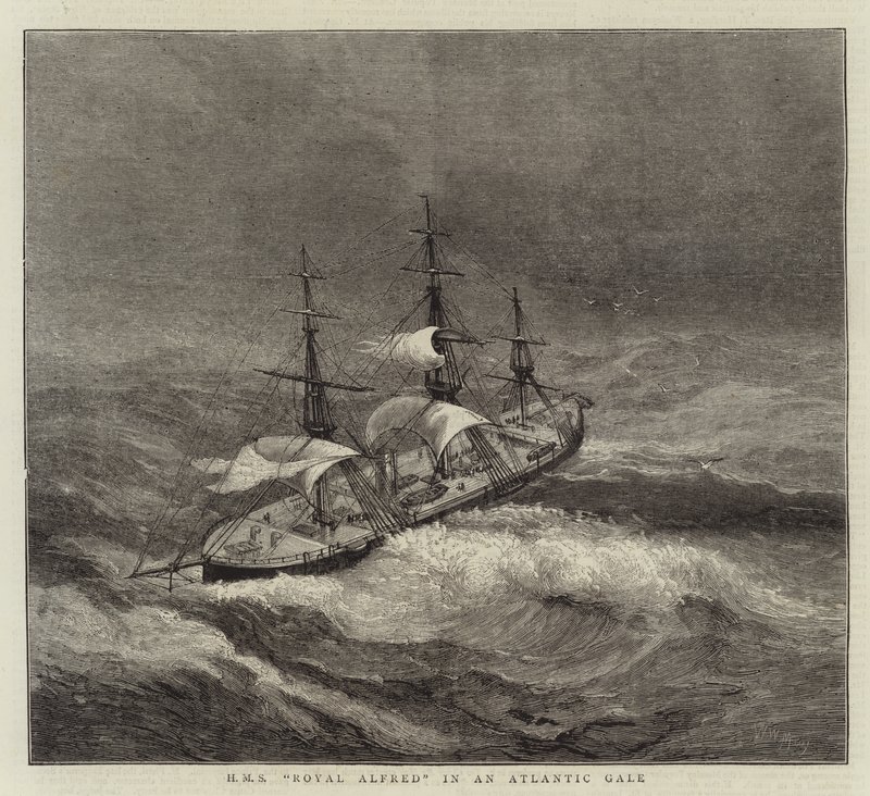 HMS Royal Alfred in einem Atlantiksturm von Walter William May