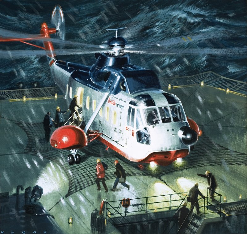 Gefährliche Männer der Ölfelder. Ein British Airways S-61N Hubschrauber von Wilf (20th century) Hardy