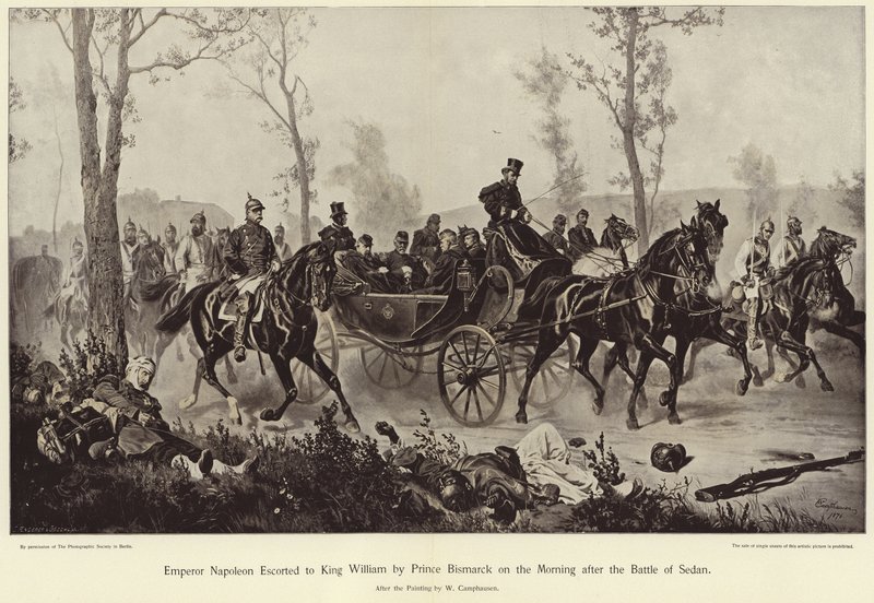 Kaiser Napoleon wird am Morgen nach der Schlacht von Sedan von Prinz Bismarck zu König Wilhelm eskortiert von Wilhelm Camphausen
