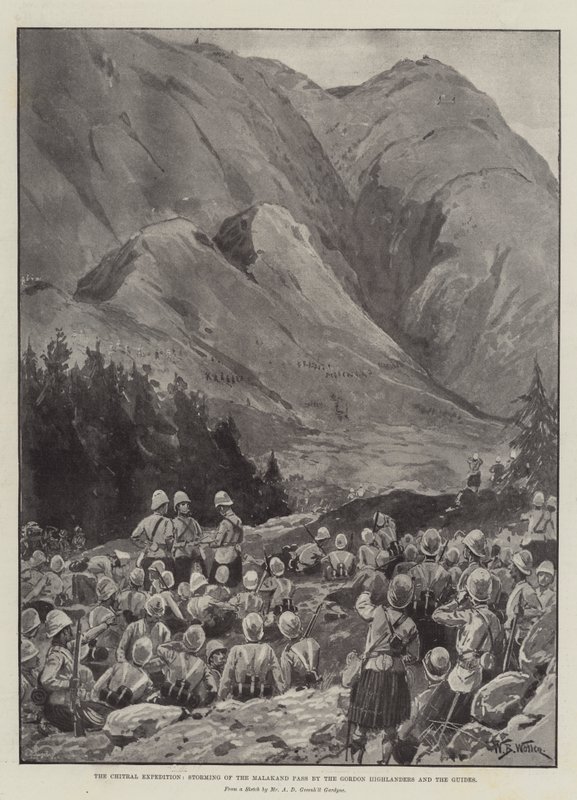 Die Chitral-Expedition, Erstürmung des Malakand-Passes durch die Gordon Highlanders und die Guides von William Barnes Wollen