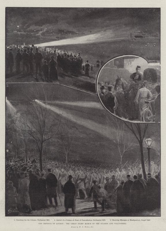Die Verteidigung Londons, der große Nachtmarsch der Garden und Freiwilligen von William Barnes Wollen