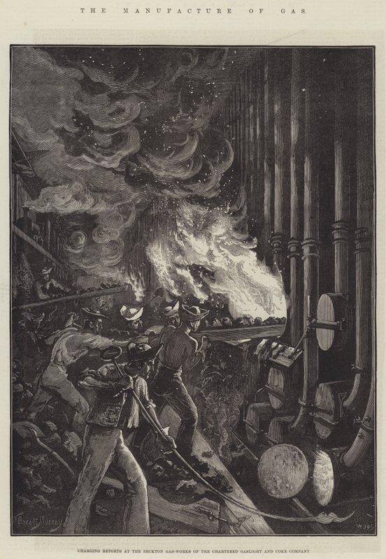 Die Herstellung von Gas, Befüllen von Retorten in den Beckton Gaswerken der Chartered Gaslight and Coke Company von William Bazett Murray