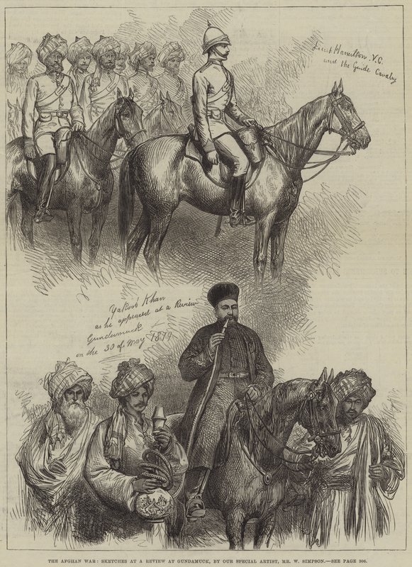 Der afghanische Krieg, Skizzen bei einer Überprüfung in Gundamuck von William Crimea Simpson