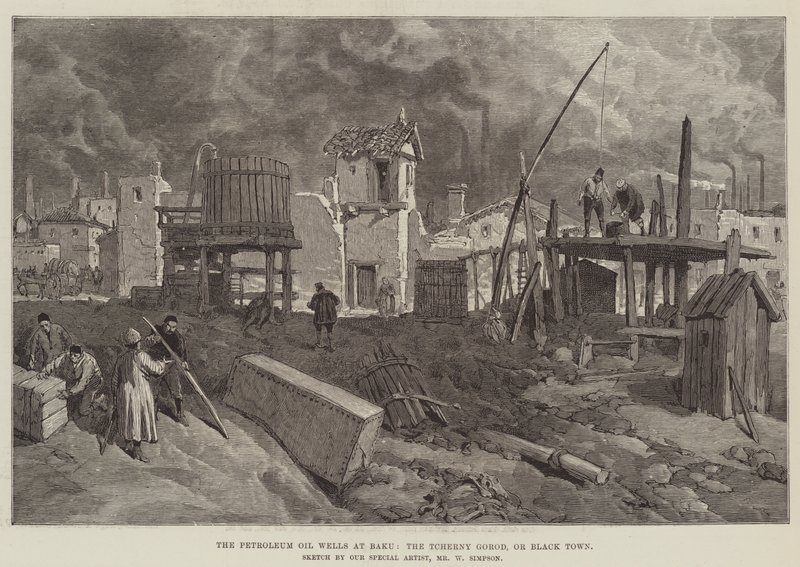 Die Erdölquellen von Baku, die Tcherny Gorod oder Schwarze Stadt von William Crimea Simpson