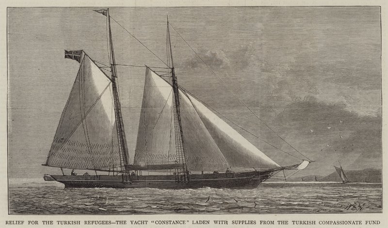 Hilfe für die türkischen Flüchtlinge, die Yacht Constance beladen mit Vorräten aus dem Türkischen Hilfsfonds von William Edward Atkins