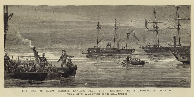 Der Krieg in Ägypten, Marines landen von der Rhosina in einem Leichter in Ismailia von William Edward Atkins