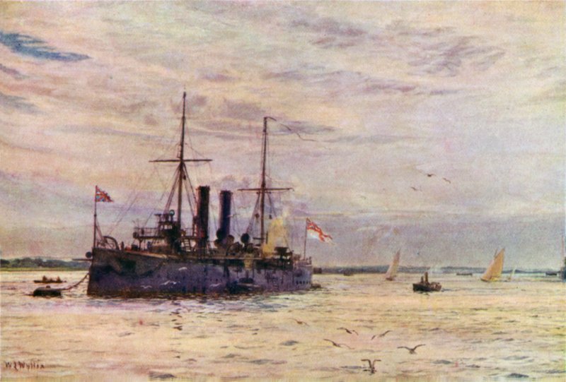 Zweiklassenkreuzer der Naval Defence Act Ära, jetzt in einen Minenleger umgewandelt von William Lionel Wyllie
