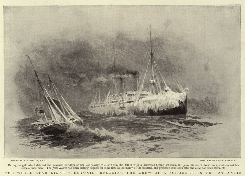 Der White Star Liner Teutonic rettet die Besatzung eines Schoners im Atlantik von William Lionel Wyllie