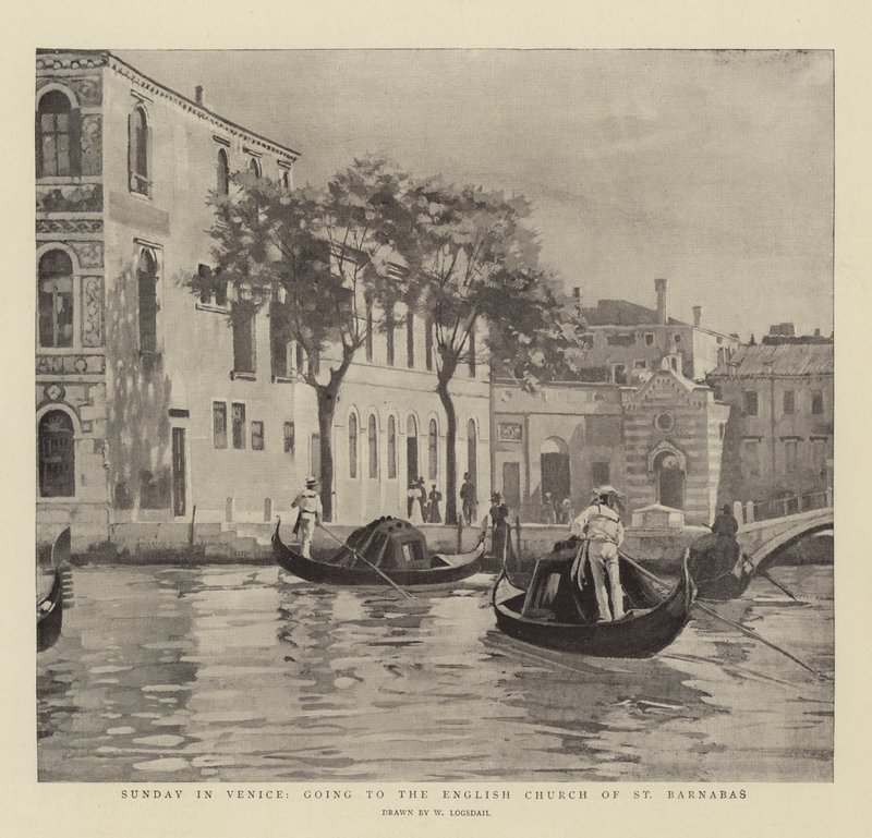 Sonntag in Venedig, auf dem Weg zur englischen Kirche St. Barnabas von William Logsdail