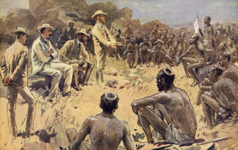 Cecil Rhodes im Rat mit den Matabele-Häuptlingen von William Rainey