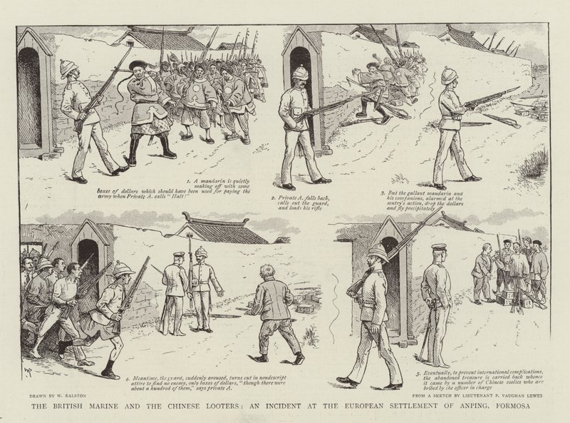 Der britische Marine und die chinesischen Plünderer, ein Vorfall in der europäischen Siedlung von Anping, Formosa von William Ralston