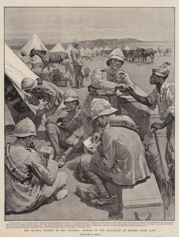 Das Geschenk der Königin an ihre Soldaten, Ankunft der Schokolade im Modder River Camp von William Small