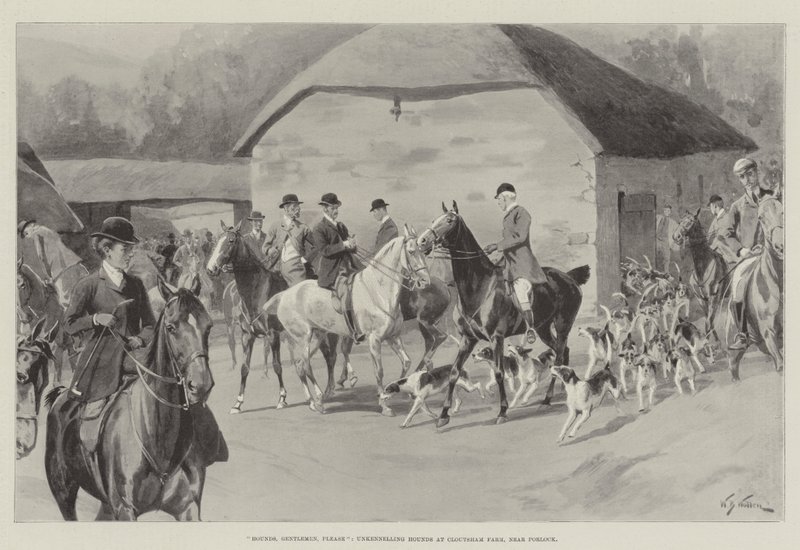 Hunde, meine Herren, bitte, Hunde aus dem Zwinger auf der Cloutsham Farm, in der Nähe von Porlock von William Barnes Wollen