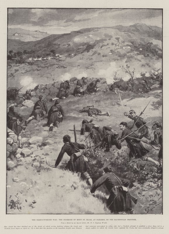Der Griechisch-Türkische Krieg, das Gefecht von Mont St Elias, bei Nazaros, an der mazedonischen Grenze von William Barnes Wollen