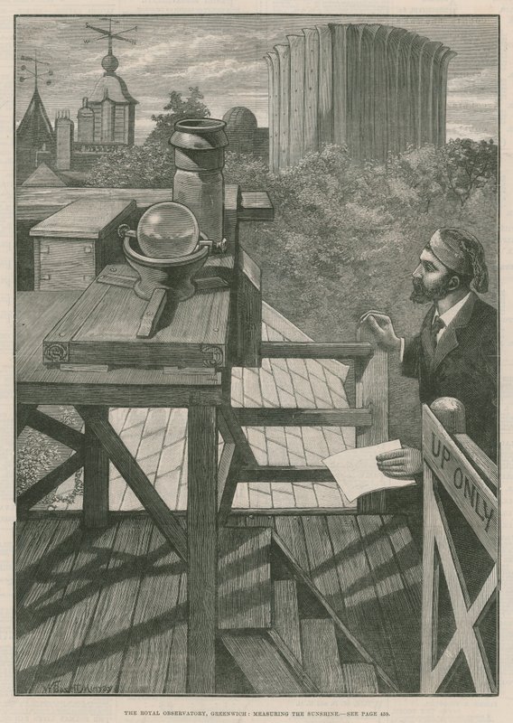 Das Königliche Observatorium, Greenwich; Messen des Sonnenscheins (Stich) von William Bazett Murray