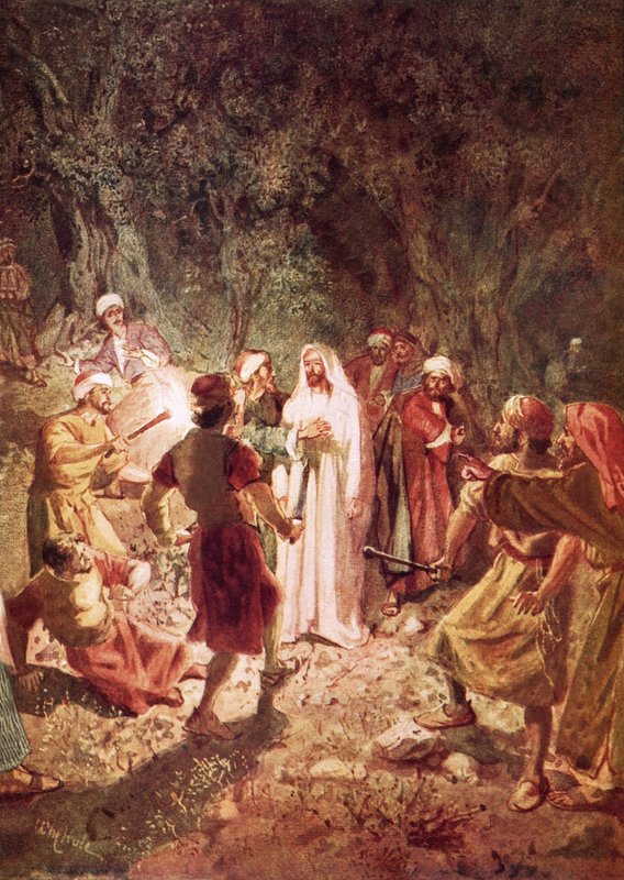 Judas verrät Jesus mit einem Kuss im Garten Gethsemane von William Brassey Hole