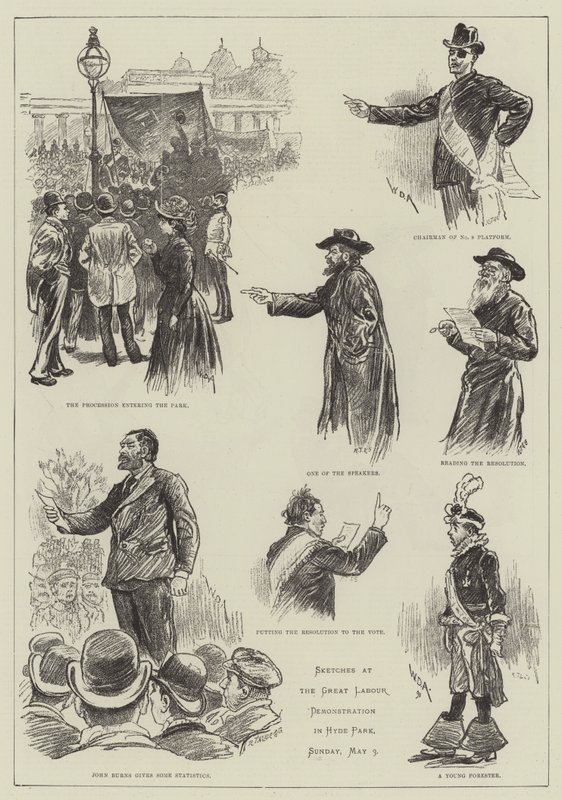 Skizzen bei der großen Arbeiterdemonstration im Hyde Park von William Douglas Almond
