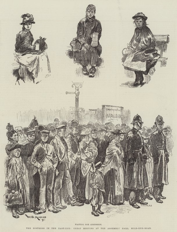 Die Not im East-End, große Versammlung in der Assembly Hall, Mile-End-Road von William Douglas Almond