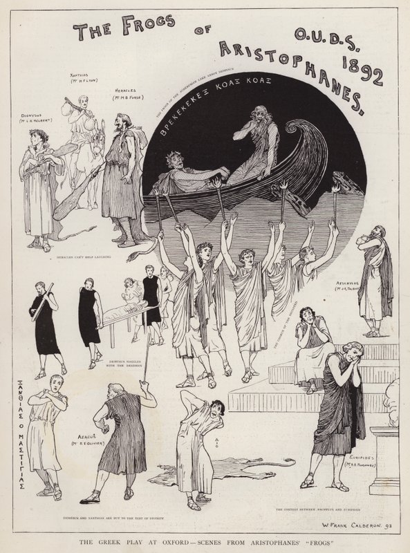 Szenen aus einer Aufführung von Aristophanes