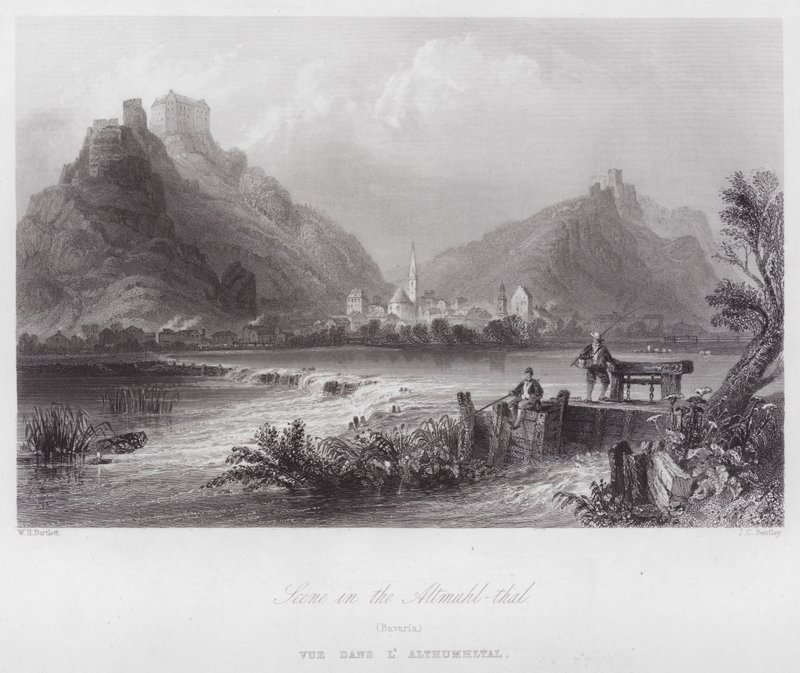 Szene im Altmühltal, Bayern (Stich) von William H. Bartlett