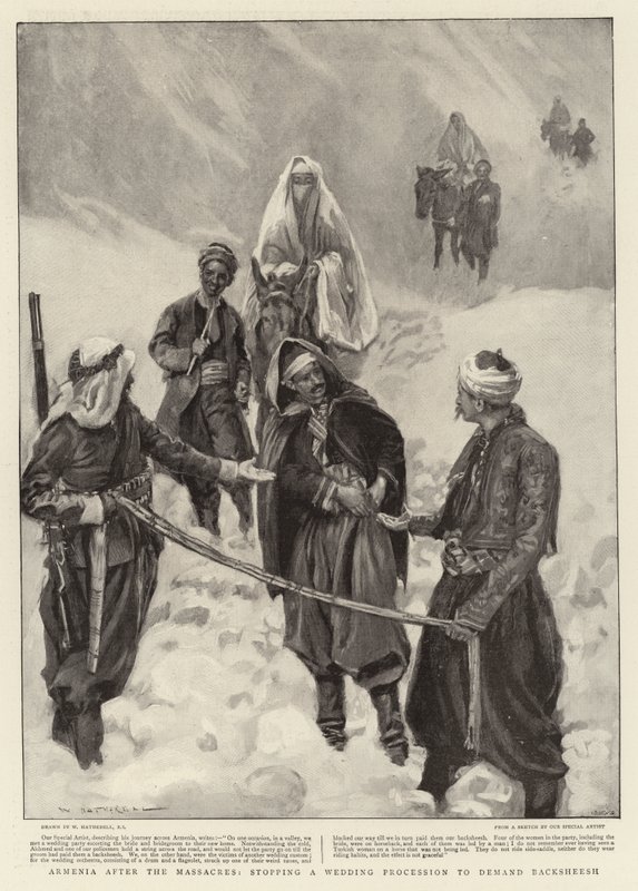 Armenien nach den Massakern, eine Hochzeitsprozession anhalten, um Baksheesh zu verlangen von William Hatherell