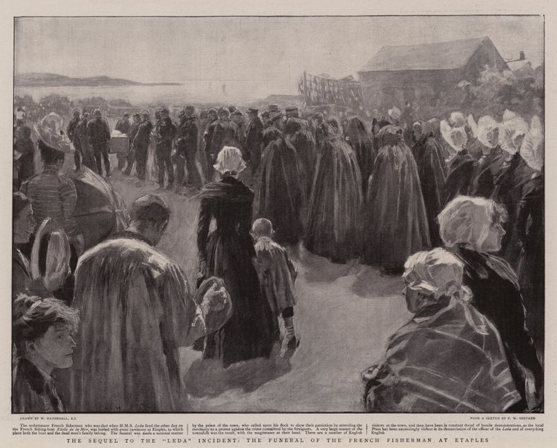 Die Folge des Leda-Vorfalls, die Beerdigung des französischen Fischers in Etaples von William Hatherell