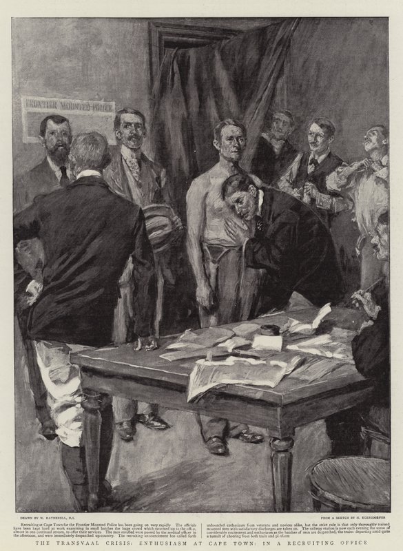 Die Transvaal-Krise, Begeisterung in Kapstadt, in einem Rekrutierungsbüro von William Hatherell