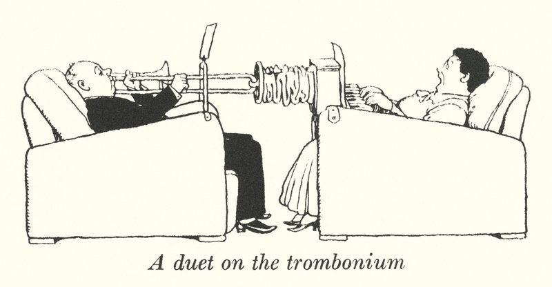 Ein Duett auf dem Trombonium (Lithografie) von William Heath Robinson