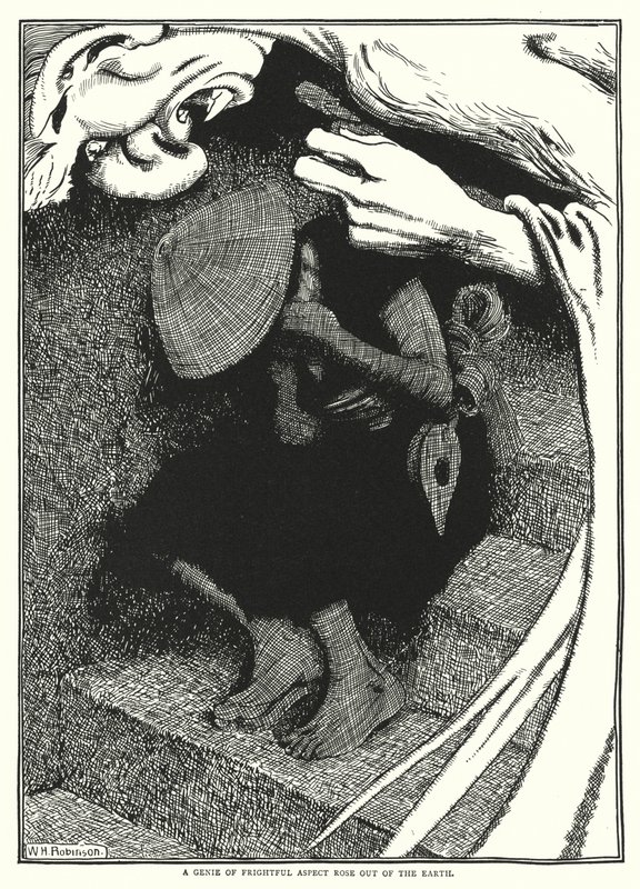 Ein Dschinn von schrecklichem Aussehen erhob sich aus der Erde von William Heath Robinson