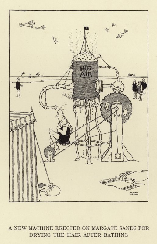 Eine neue Maschine auf Margate Sands zum Trocknen der Haare nach dem Baden von William Heath Robinson