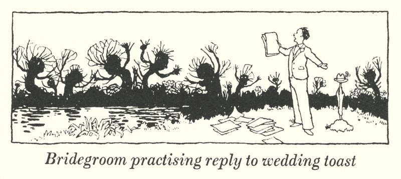 Bräutigam übt die Antwort auf den Hochzeitstoast von William Heath Robinson