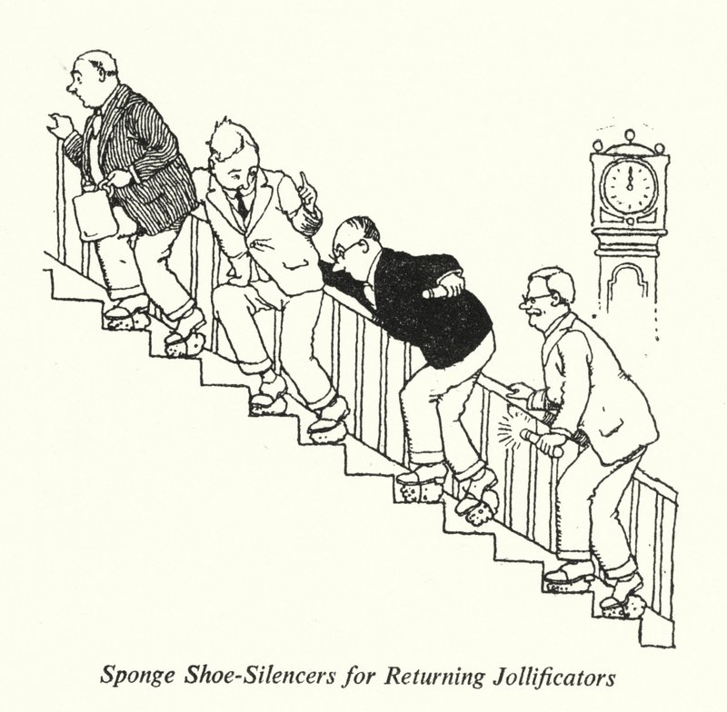 Schwamm-Schuhdämpfer für zurückkehrende Feiernde von William Heath Robinson