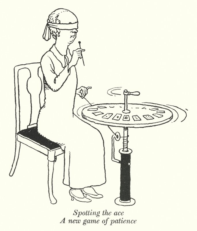 Das Ass entdecken, ein neues Geduldsspiel (Lithografie) von William Heath Robinson