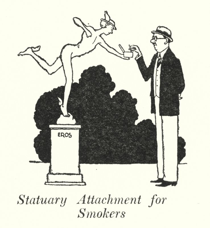 Statuarischer Aufsatz für Raucher (Lithografie) von William Heath Robinson