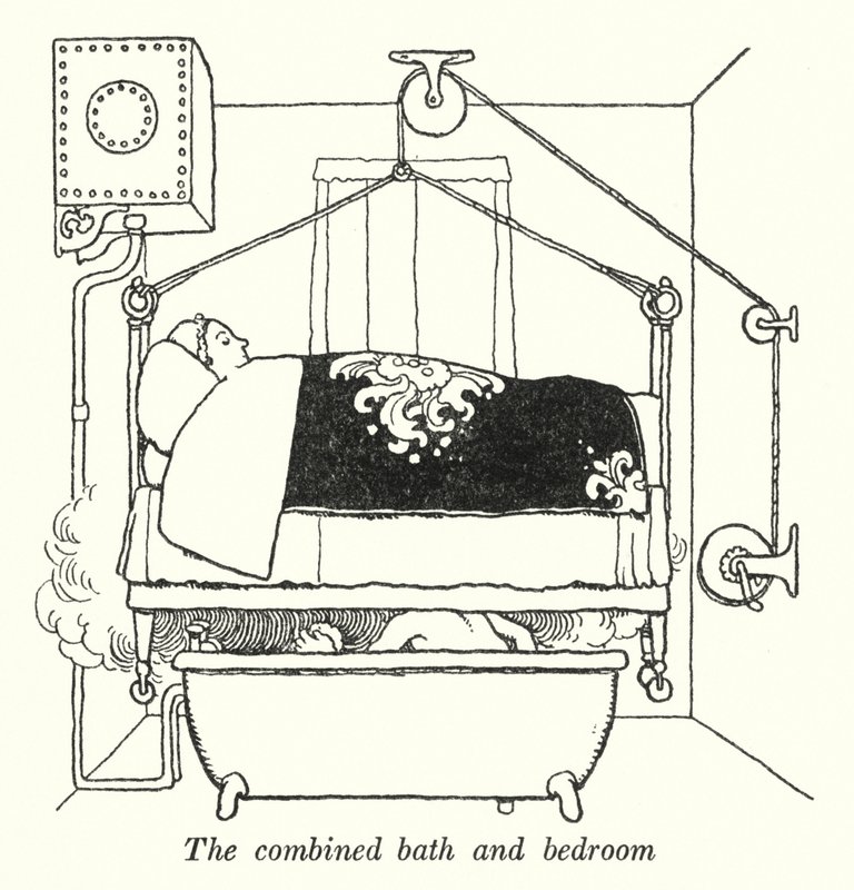 Das kombinierte Bad und Schlafzimmer von William Heath Robinson