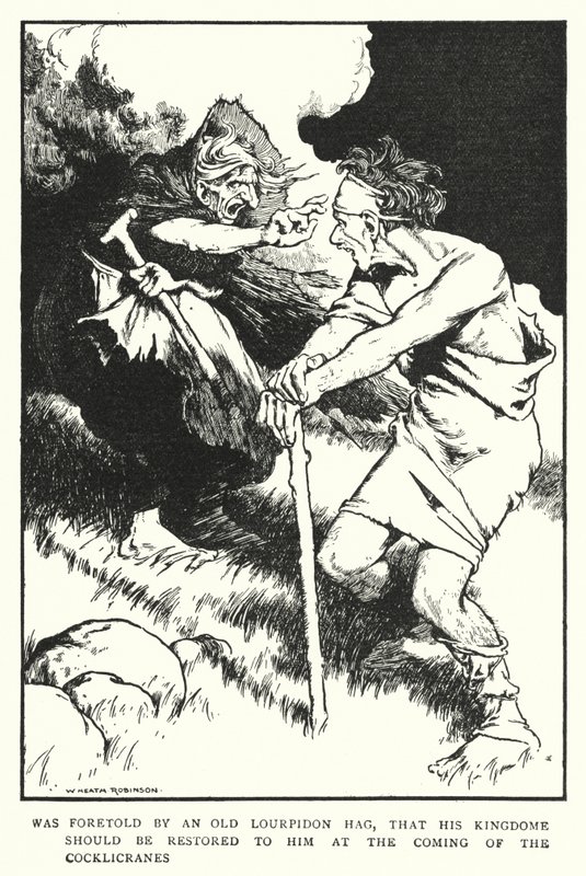 Es wurde von einer alten Lourpidon-Hexe vorhergesagt, dass sein Königreich bei der Ankunft der Cocklicranes wiederhergestellt werden sollte von William Heath Robinson