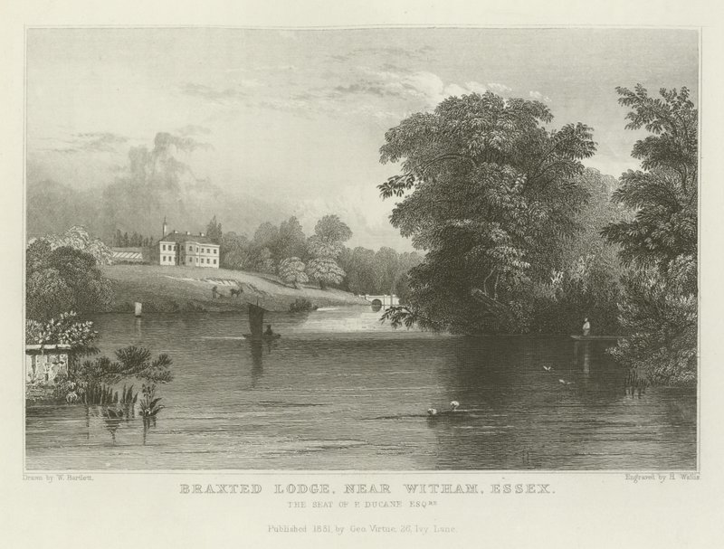Braxted Lodge, bei Witham, Essex, der Sitz von P. Ducane, Esquire von William Henry Bartlett