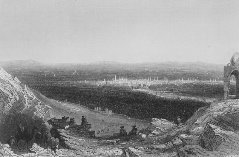 Damaskus, Fernansicht vom Berghang von William Henry Bartlett