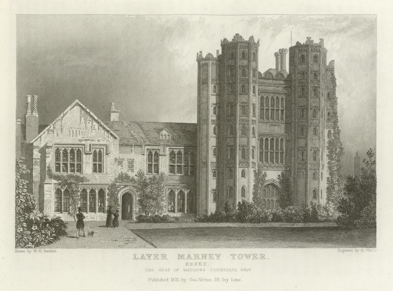 Layer Marney Tower, Essex, der Sitz von Mathews Corsellis, Esquire von William Henry Bartlett
