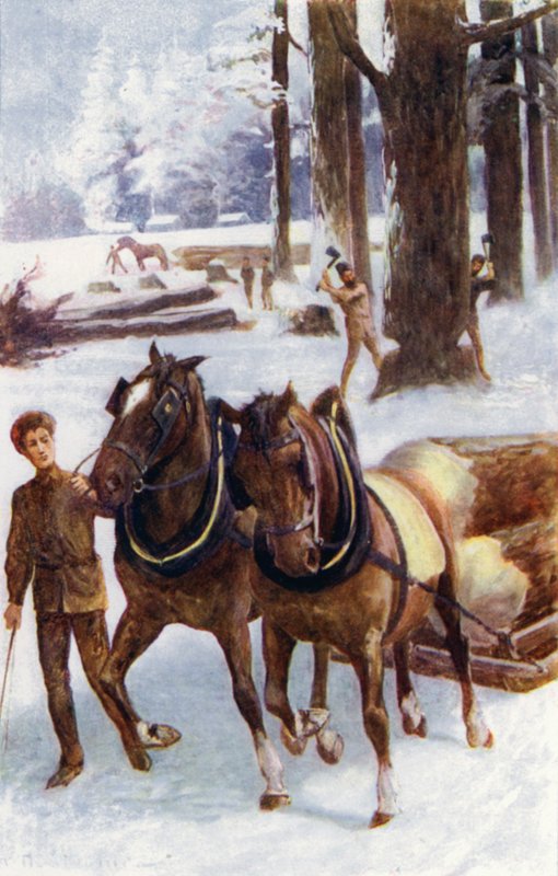 "Einige fällten Bäume, andere zogen mit Pferden die Stämme auf Schlitten über den harten Schnee" von William Henry Charles Groome