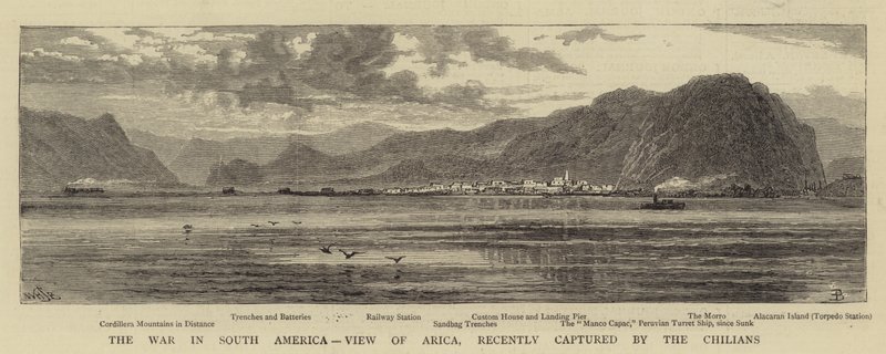 Der Krieg in Südamerika, Blick auf Arica, kürzlich von den Chilenen erobert von William Henry James Boot