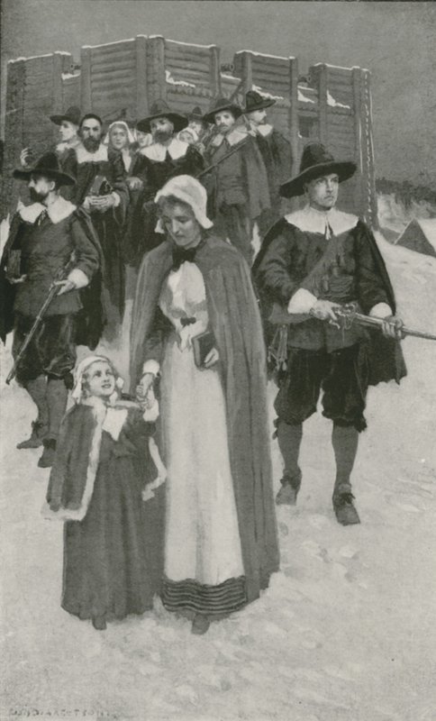 Sabbat-Tag mit den Pilgervätern bei ihrer ersten Siedlung in Neu-Plymouth von William Henry Margetson