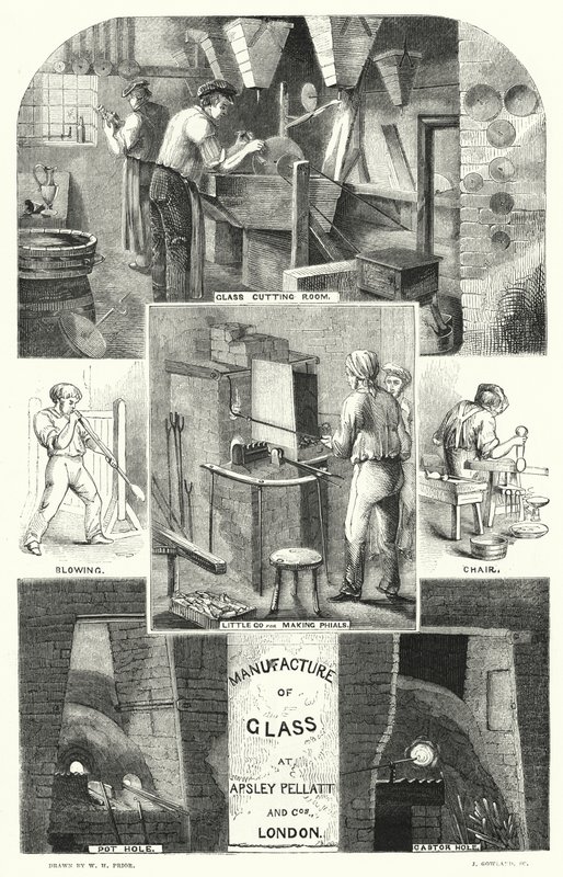 Herstellung von Glas bei Apsley Pellatt und Co., London (Gravur) von William Henry Pike