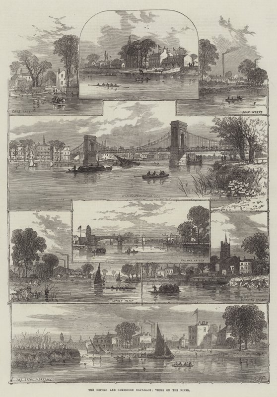 Das Oxford und Cambridge Bootsrennen, Ansichten auf dem Fluss von William Henry Pike