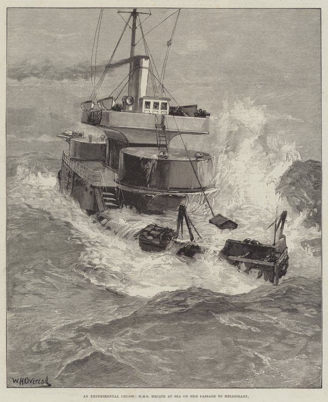 Eine experimentelle Kreuzfahrt, HMS Hecate auf See auf ihrer Passage nach Helgoland von William Heysham Overend