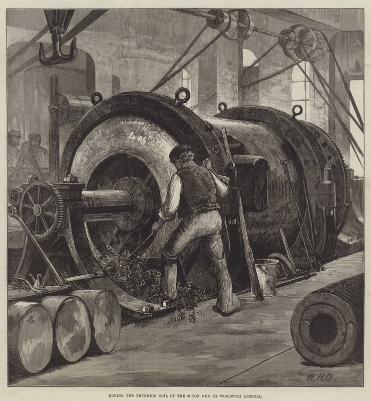 Bohren der Trunnion-Spule der 81-Tonnen-Kanone im Woolwich Arsenal von William Heysham Overend