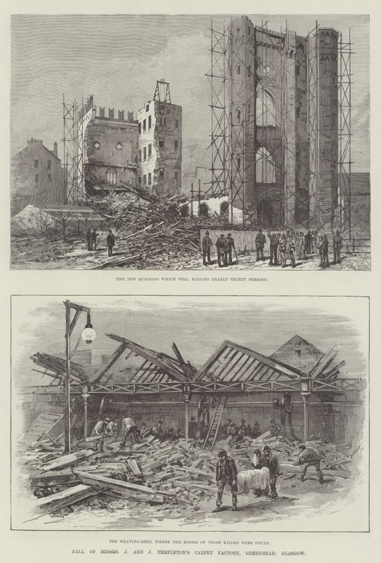 Fall der Teppichfabrik von Messers J und J Templeton, Greenhead, Glasgow von William Heysham Overend