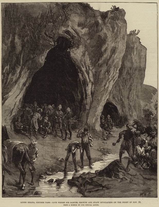 Lundi Khana, Khyber-Pass, Höhle, in der Sir Samuel Browne und sein Stab in der Nacht des 23. November biwakierten von William Heysham Overend
